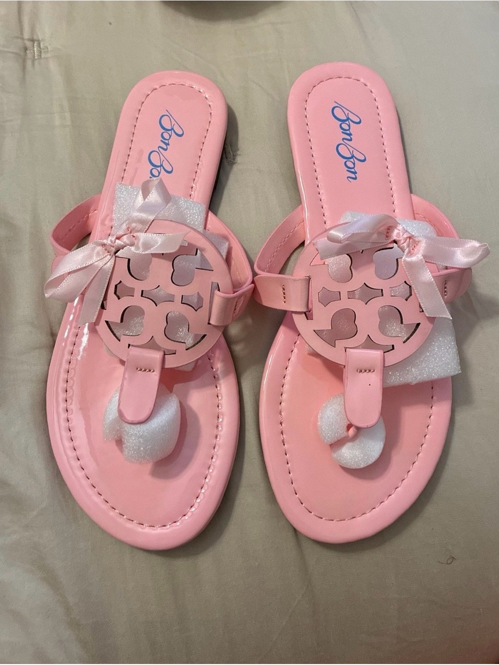 Pink Girls' Bow-Accent Thong Sandals